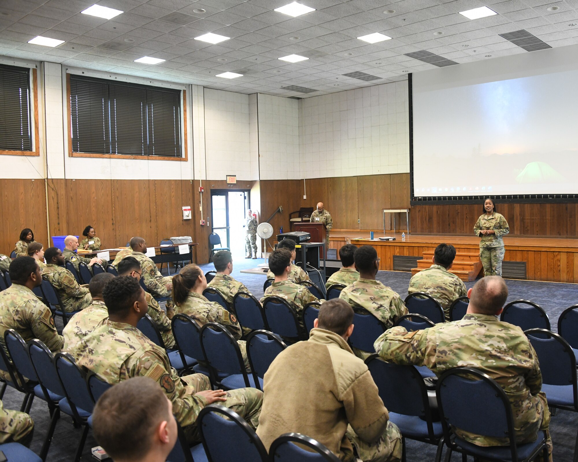 Dozens of Airmen from the 459th Air Refueling Wing, Joint Base Andrews, Md., are pictured here receiving mobilization briefings as they prepare to leave for deployment. The members recently deployed to the U.S. Air Forces Central Command area of responsibility in support of national defense missions in the region.