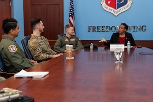The Honorable Dr. Kimberly A. McClain, Assistant Secretary for Congressional and Intergovernmental Relations within the U.S. Department of Housing and Urban Development, speaks with Airmen of the 514th Air Mobility Wing, at Joint Base McGuire-Dix-Lakehurst, N.J., April 6, 2024.