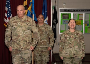 U.S. Air National Guard Capt. Allison Fleming, 175th Security Forces Squadron commander, Maryland Air National Guard, assumes command of the 175th Security Forces Squadron at Martin State Air National Guard Base, Middle River, Maryland, April 7, 2024.