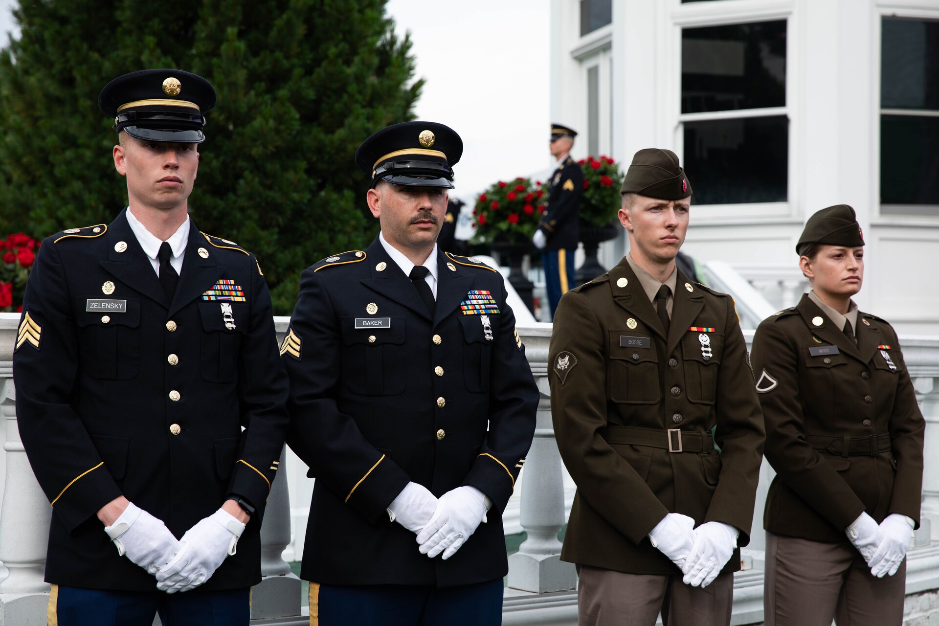 Soldiers of the 940th Military Police Company, 149th Maneuver Enhancement Brigade guard the winner’s trophy at the 150th Kentucky Derby at Churchill Downs, Louisville, Kentucky, May 4, 2024. The Kentucky Army National Guard carries a long tradition of escorting the winner’s cup dating back decades. (U.S. Army National Guard photo by Sergeant Caleb Sooter)