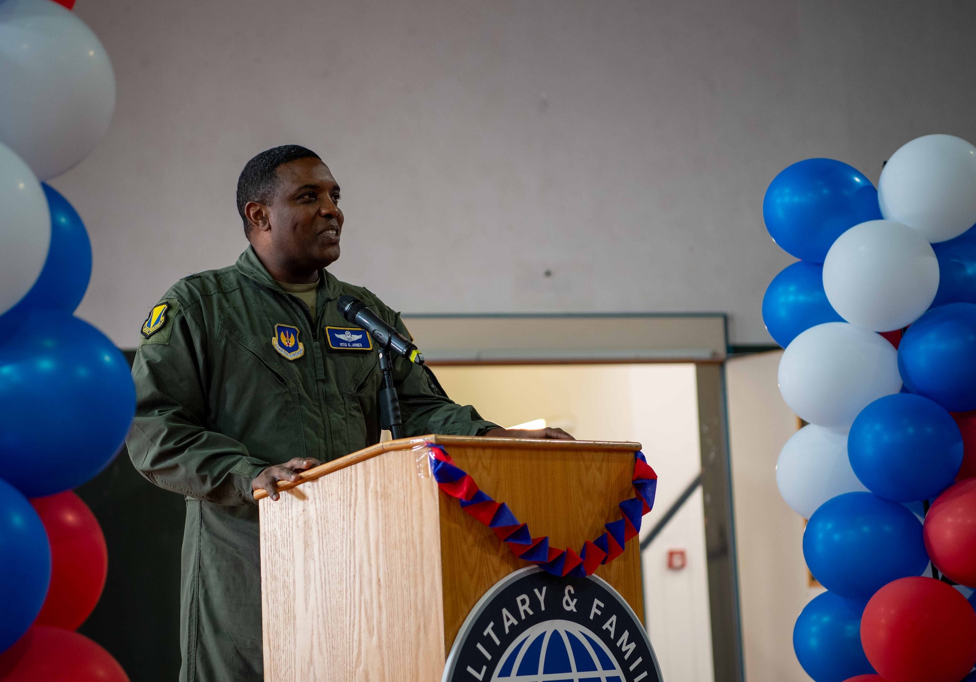 U.S. Air Force Brig. Gen. Otis C. Jones speaks to military spouses