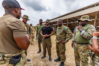 A 7th Special Forces Group (Airborne) Soldier gives a weapons range safety brief to members of the Royal Bahamas Defence Force in Barbados, during TRADEWINDS 24 (TW24) on May 4, 2024.