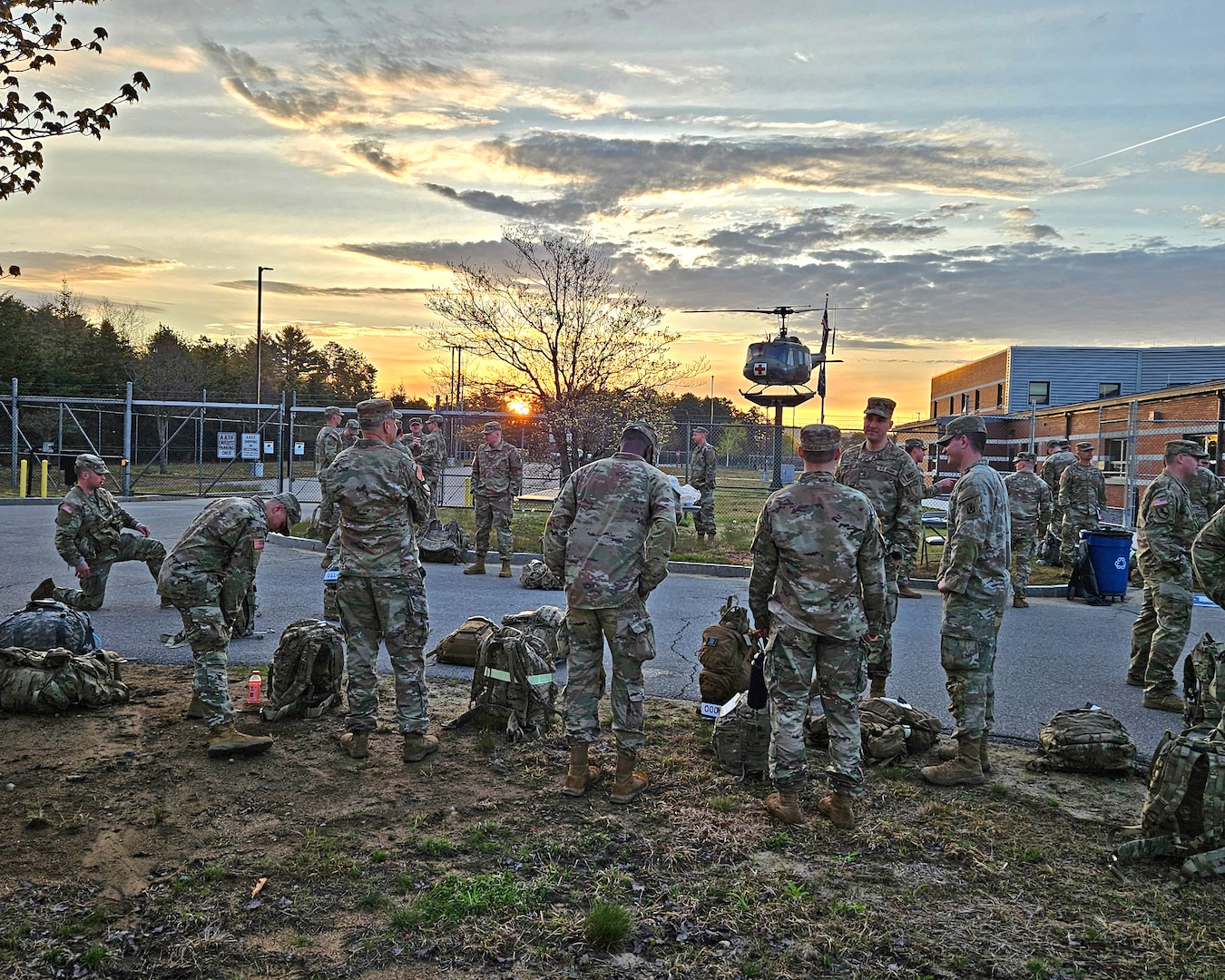 Sixty-one New Hampshire Guardsman muster at sunrise for the 18.6-mile Norwegian Foot March on May 4, 2024, at the Army Aviation Support Facility in Concord, N.H.