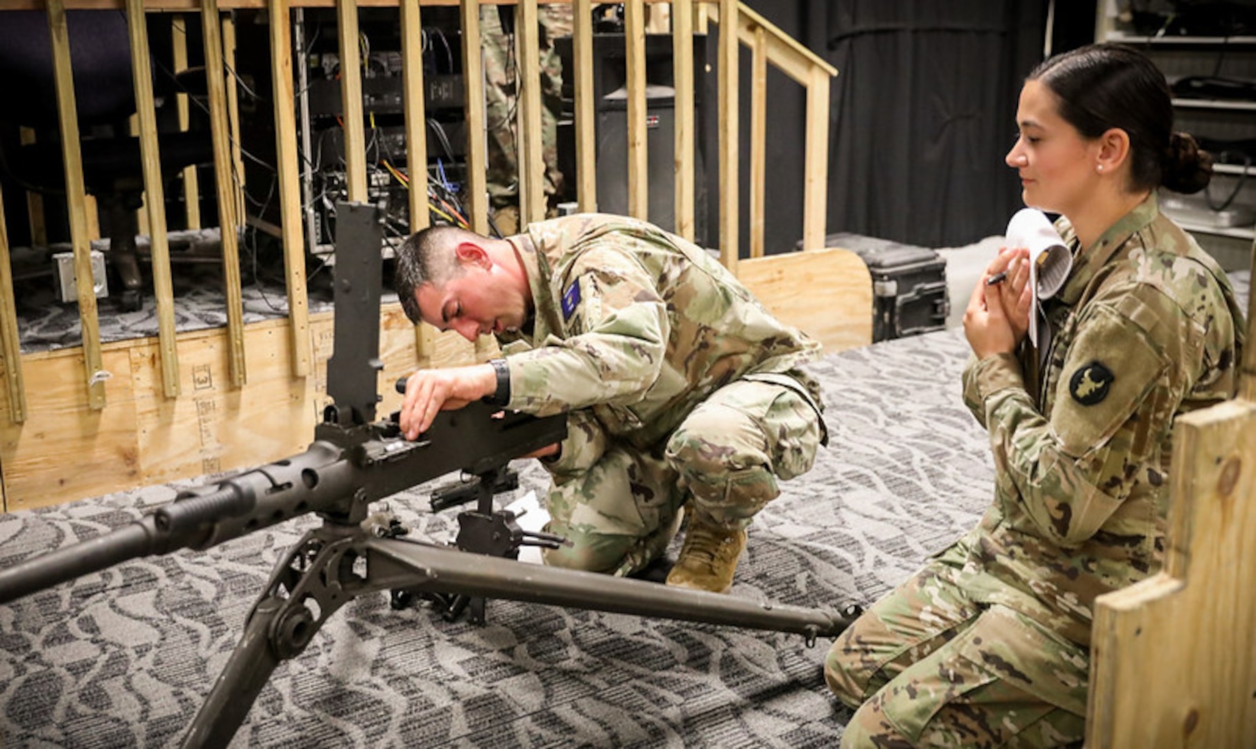 Staff Sgt. Alexander Kilbane, from the Wisconsin Army National Guard’s Headquarters Detachment, 2nd Battalion, 426th Regional Training Institute, reassembles an M2 50-cal crew-served weapon May 4 during the 2024 Region IV Best Warrior Competition at Camp Dodge, Iowa. Kilbane’s fellow competitor, Spc. Tevin Kenton of the 105th Cavalry Regiment, took first place in the lower enlisted division and will represent Wisconsin at the national Best Warrior Competition this August in Vermont. 135th Mobile Public Affairs Detachment photo