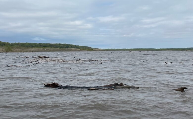 A photo of floating debris on Saylorville Lake.