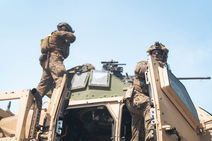 U.S. Marines with 3rd Littoral Combat Team, 3rd Marine Littoral Regiment, 3rd Marine Division, conduct a counter landing live-fire exercise during Balikatan 24 at La Paz Sand Dunes, Ilocos Norte, Philippines, May 6, 2024. BK 24 is an annual exercise between the Armed Forces of the Philippines and the U.S. military designed to strengthen bilateral interoperability, capabilities, trust, and cooperation built over decades of shared experiences. (U.S. Marine Corps photo by Cpl. Eric Huynh)