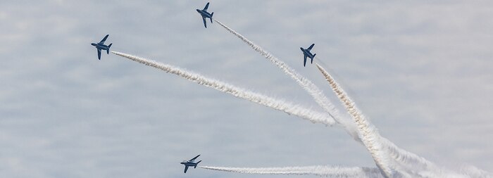 240505-M-PW644-1710 IWAKUNI, YAMAGUCHI, Japan (May 5, 2024) The Japan Air Self-Defense Force Blue Impulse flight demonstration team conducts flight maneuvers in T-4 aircraft during Marine Corps Air Station Iwakuni’s 45th Friendship Day at MCAS Iwakuni, Japan, May 5, 2024. Since 1973, MCAS Iwakuni has held a Friendship Day open house to foster positive relationships between the air station and its Japanese hosts, offering a culturally enriching experience that displays the mutual support the U.S. and Japan share. (U.S. Marine Corps photo by Cpl. Isaac Orozco)