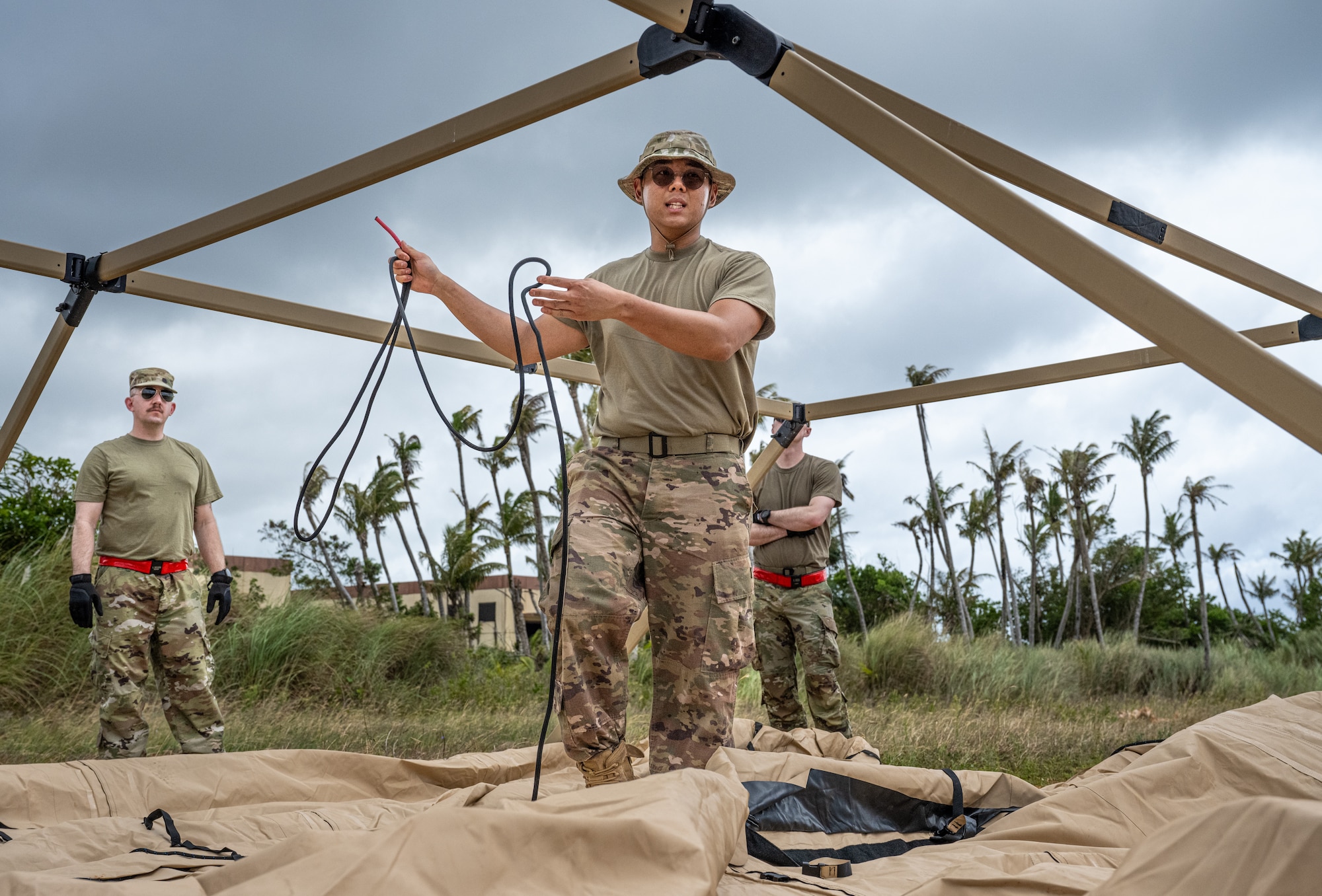 Person sets up tent