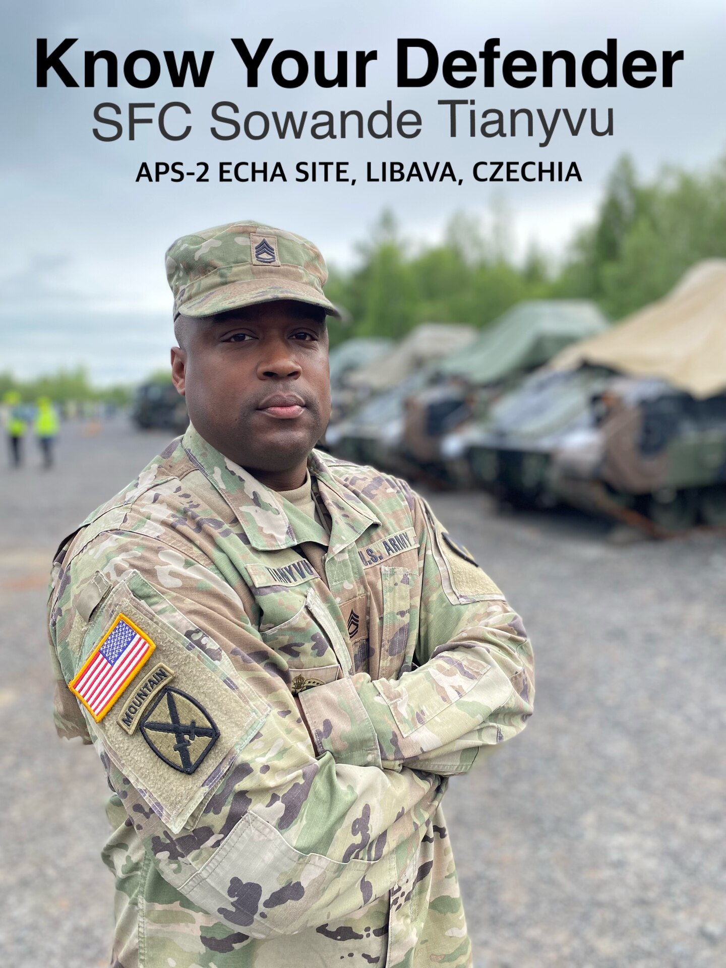 Army Sgt. 1st Class Sowande Tianyvu is the primary hand receipt holder and accountable officer at Army Field Support Battalion-Africa in Livorno, Italy. During DEFENDER 24, where AFSBn-Africa was tasked with mission command of an Army Prepositioned Stocks-2 Equipment Configuration and Hand-off Area at the Libava Training Area in Libava, Czechia, Tianyvu’s skills as accountable officer were extremely important.