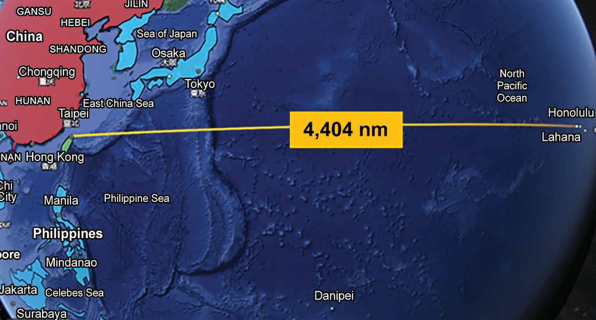 Egli fig. 1: Map depicting distance from Honolulu to Taipei