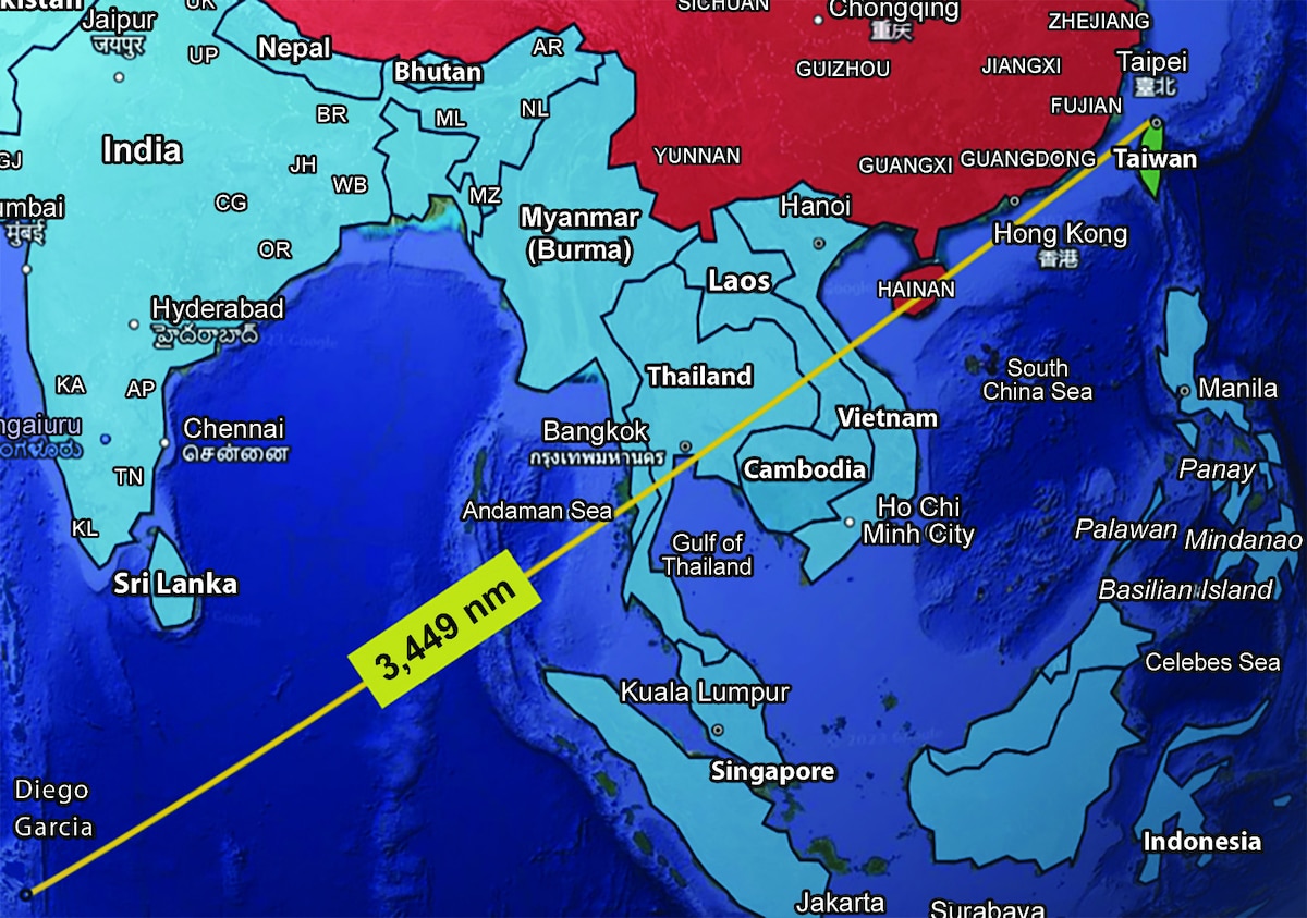 Egli fig. 2: Map illustrating distance from Diego Garcia to Taipei