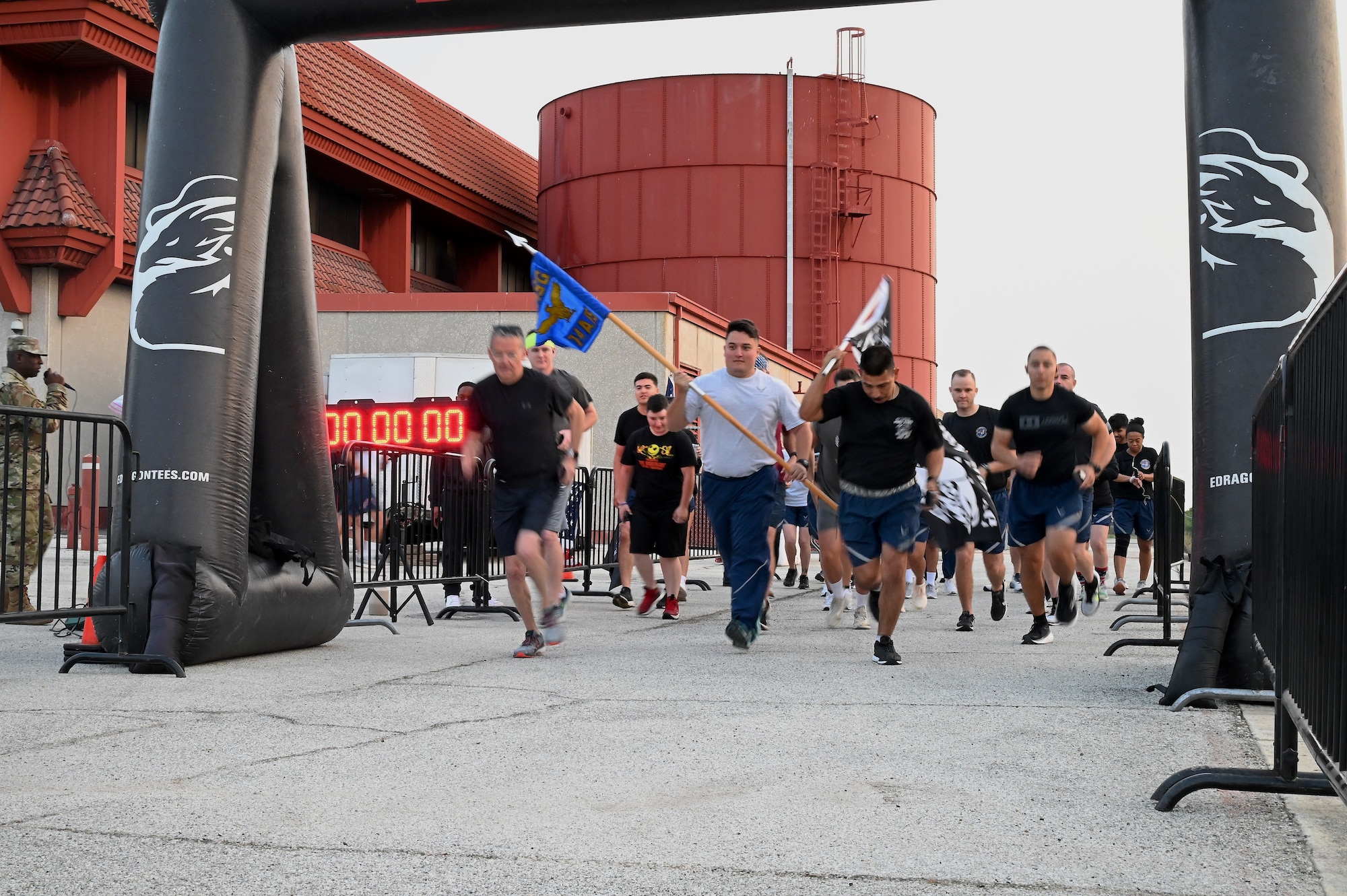 Reserve Citizen Airmen of the 74th Aerial Port Squadron begin the Annual Port Dawg Memorial Run at Joint Base San Antonio-Lackland, Texas, May 5, 2024.