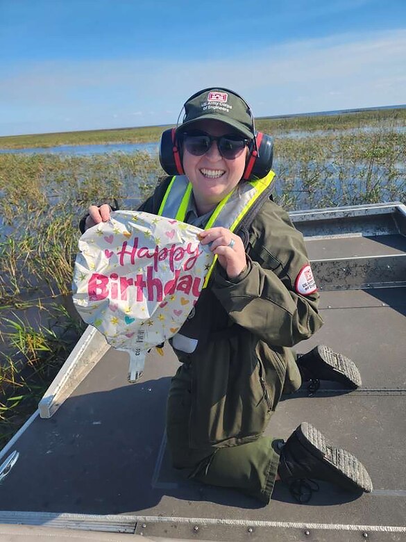 Park Ranger patrols waters of Lake Okeechobee for balloon debris.