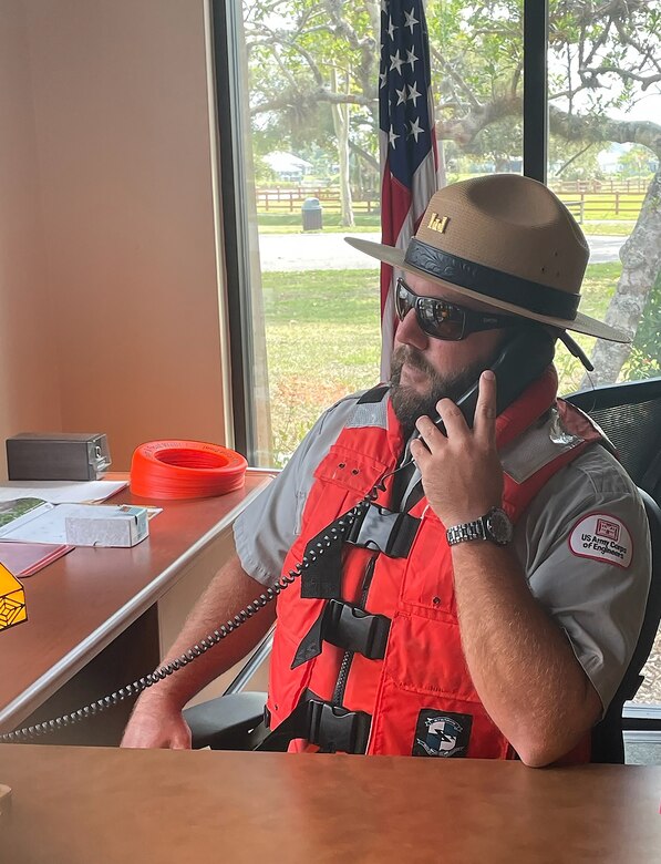 Jacksonville District Park Ranger, Robert Hill, promotes "Wear your lifejacket to work day" campaign.