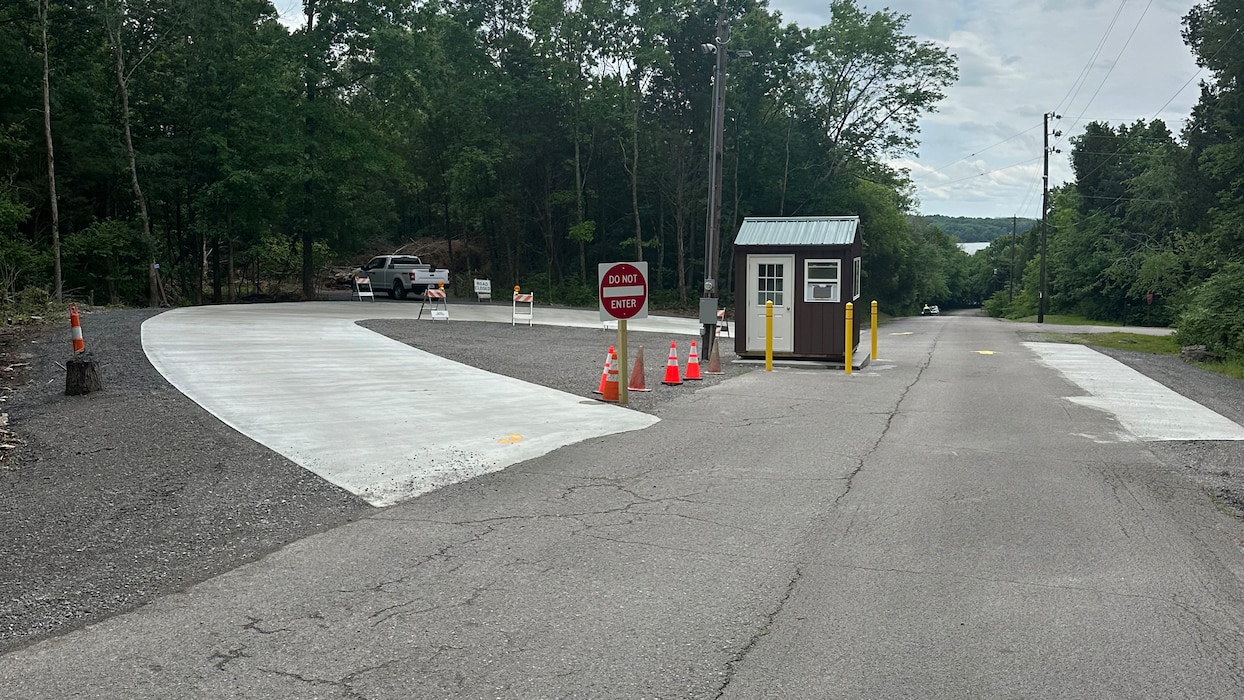 The U.S. Army Corps of Engineers Nashville District announces operational changes to Cook Recreation Area at J. Percy Priest Lake.  Park staff will use electric gates, traffic cones and newly constructed roundabout and entrance station to manage traffic flow and parking. (USACE Photo by Dave Parsons)