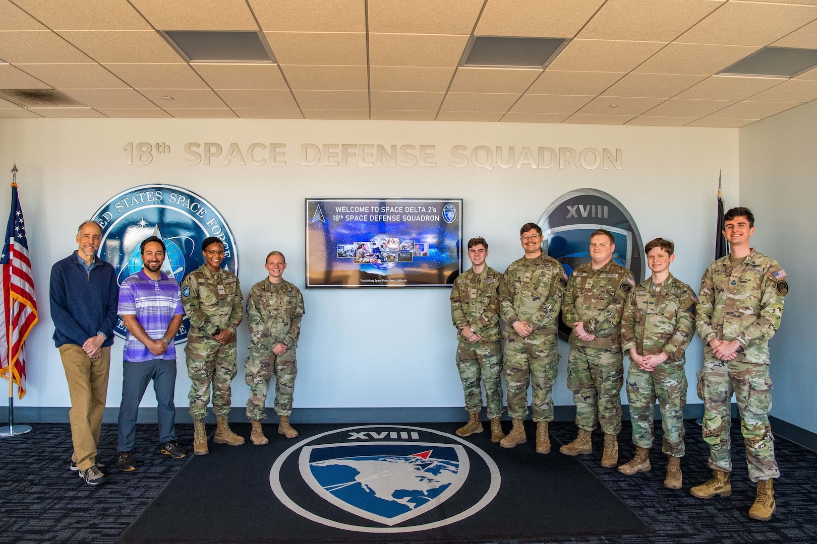 Members of the 18th Space Defense Squadron host Maxar members, on the 18 SDS operations floor at Vandenberg Space Force Base, Calif., April 16, 2024. The recent launch of WorldView Legion satellites from VSFB marked a collaboration between the U.S. Space Forces – Space and Maxar Technologies, a geospatial insights company. This mission was supported by S4S’s CIC program, which fosters collaboration between the DoD and commercial space companies to deliver critical space capabilities. (U.S. Space Force photo by Maj. Julian Labit)