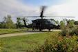 UH-60 Black Hawk helicopter, operated by Soldiers of 2-501 General Support Aviation Battalion from El Paso, TX, lands on an airfield at Columbus Regional Health during a joint training exercise with U.S. Army Soldiers in Columbus, IN, on March 2, 2024. (U.S. Army Reserve Photo by Staff Sgt. Christopher L. Jones)