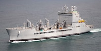 USNS Earl Warren (T-AO 207) during a testing event. The Navy accepted delivery of T-AO 207, May 7, following successful completion of Integrated Sea Trials.