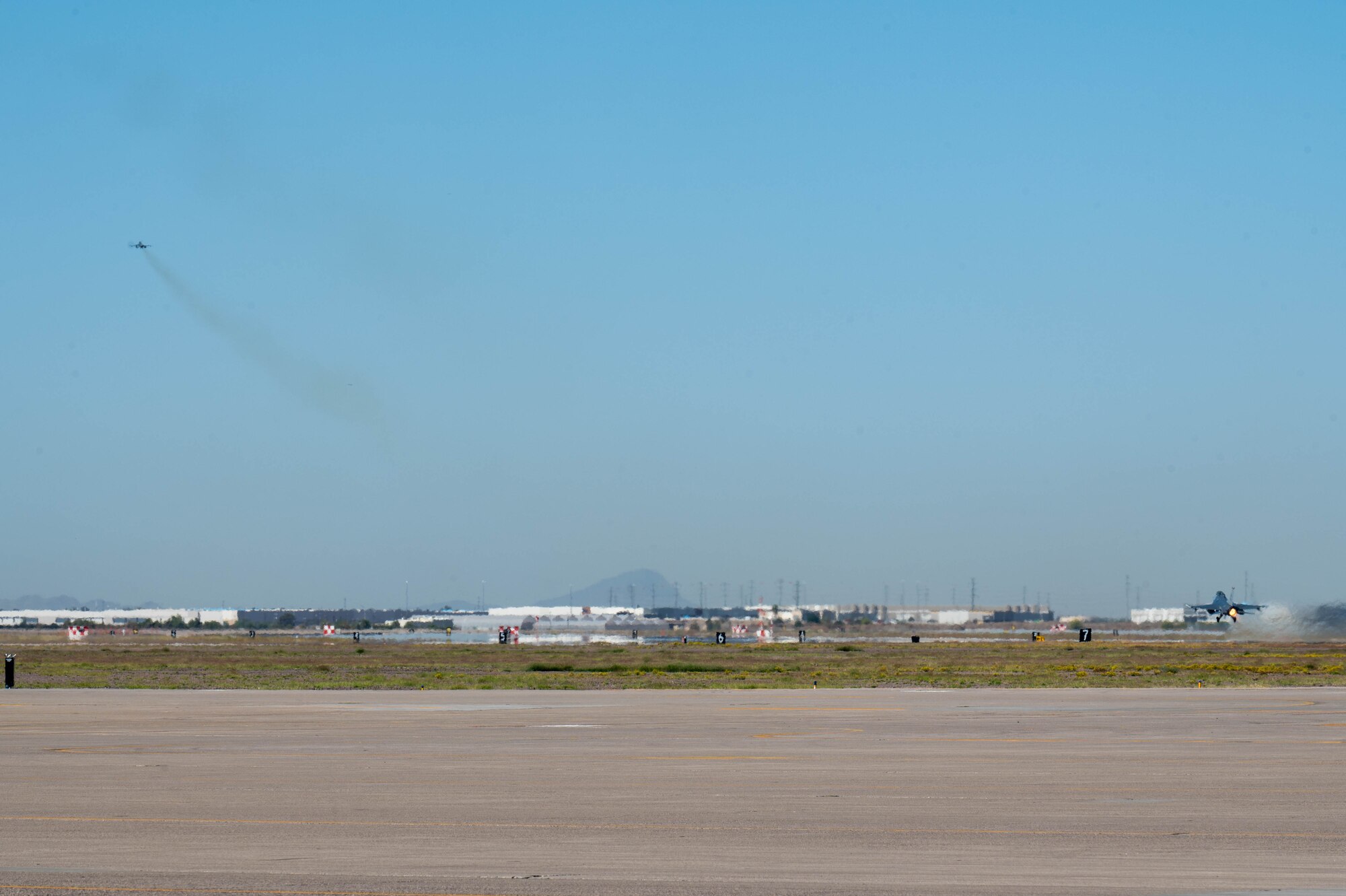 U.S. Air Force F-16 Fighting Falcon aircraft assigned to the 309th Fighter Squadron take off, May 7, 2024, at Luke Air Force Base, Arizona.