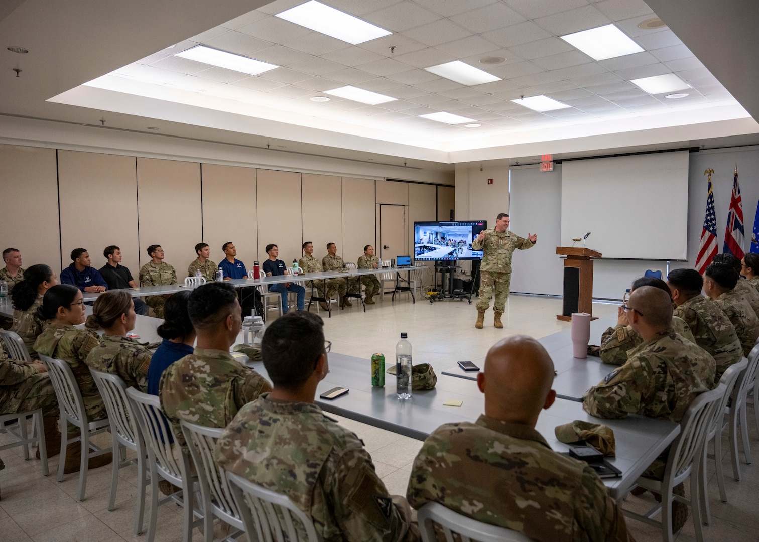 Photo of Chief of Space Operations, Gen. Chance Saltzman, talking to members of Hawaii Air National Guard
