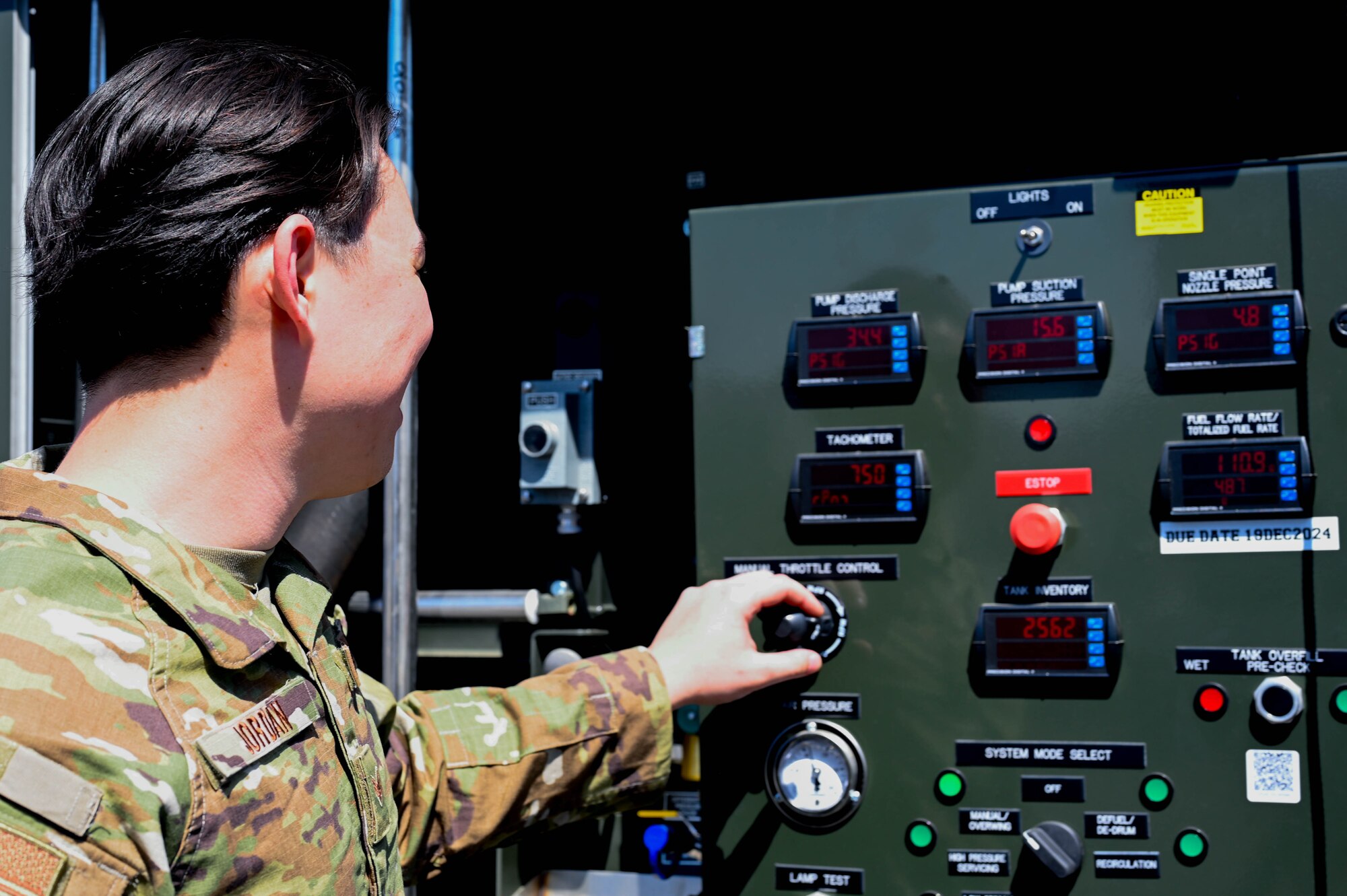 An Airman operates a fuel truck.