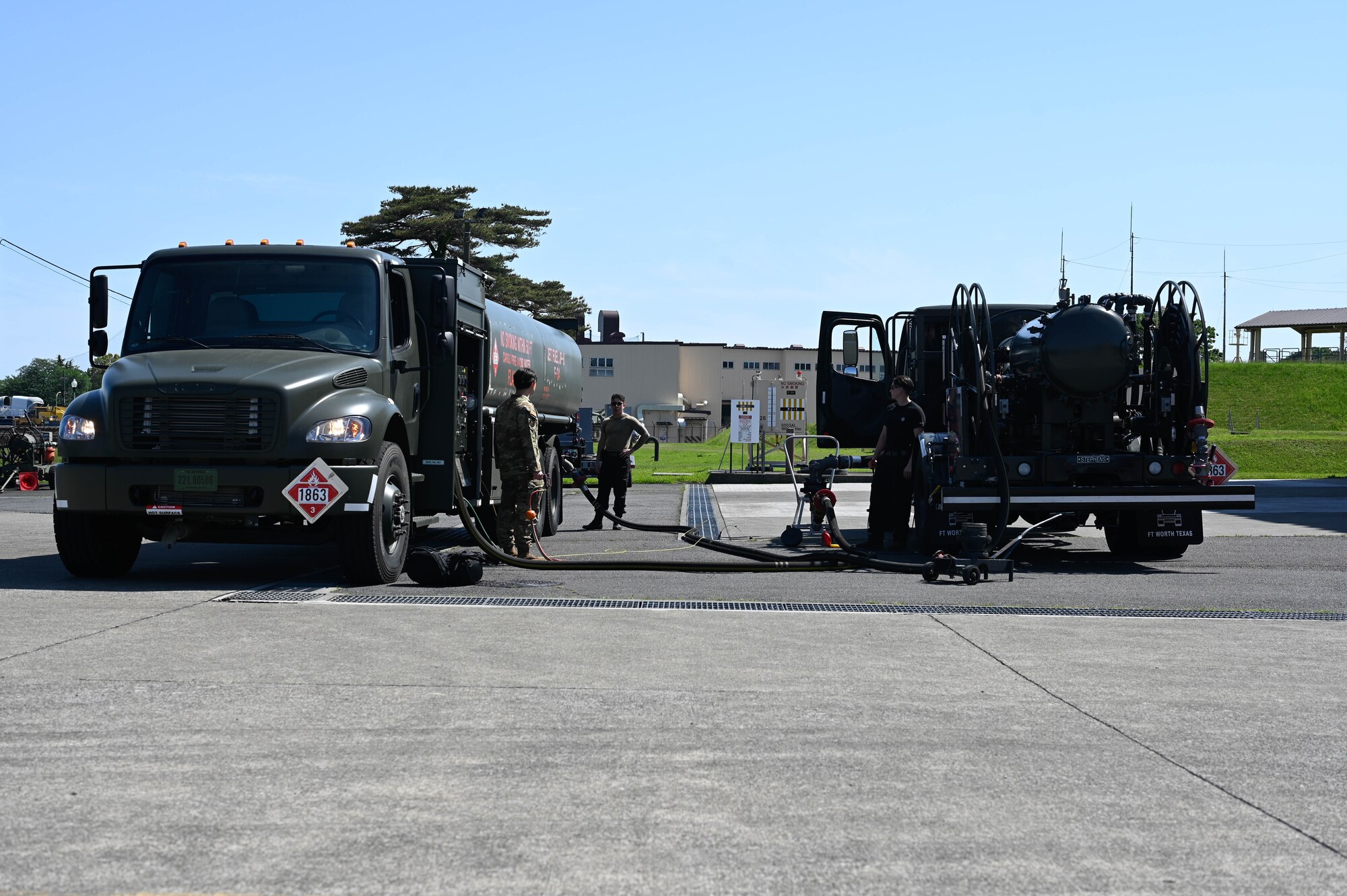 Airmen conduct fuel maintenance.