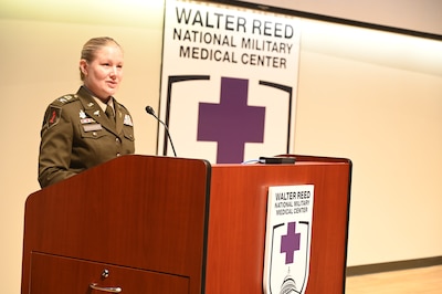Guest speaker for the Blessing of the Hands ceremony at Walter Reed kicking off National Nurses Week on May 6, Army Col. Jodelle M. Schroeder, deputy corps chief of the U.S. Army Nurse Corps (ANC), called Walter Reed a formative place in her career. She served as service chief of the Medical Intensive Care Unit and Enhanced Precautions Bio-Containment Unit at Walter Reed earlier in her career.