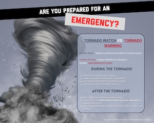 Graphic with a tornado.