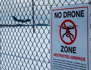A photo of a sign stating the area is a "NO DRONE ZONE"