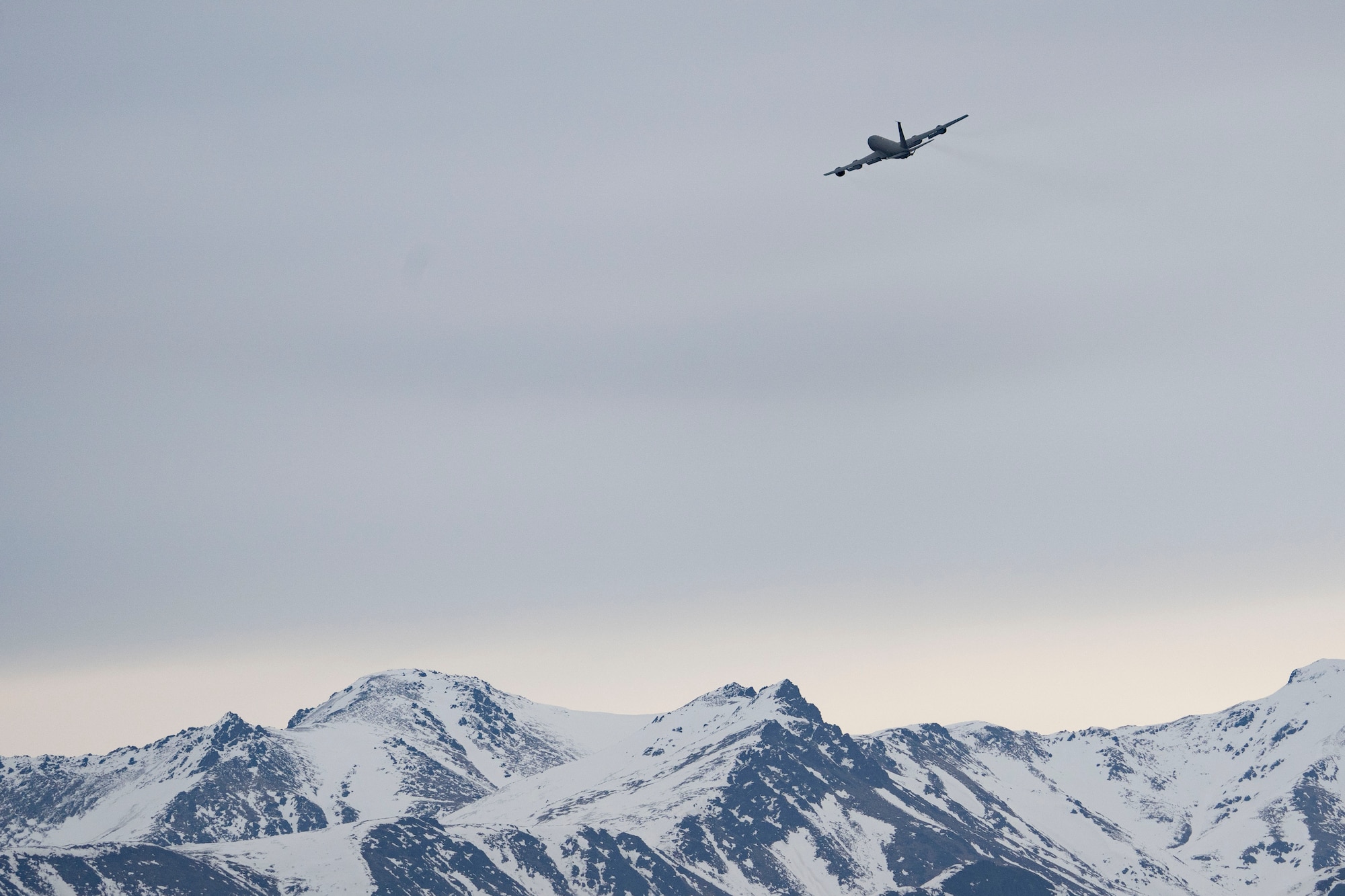 A U.S. Air Force KC-135 Stratotanker assigned to the 909th Air Refueling Squadron, Kadena Air Base, Japan, takes off during RED FLAG-Alaska 24-1 at Joint Base Elmendorf-Richardson, Alaska, April 19, 2024. The Indo-Pacific is a top priority for the United States and the DoD; exercises like RF-A display a commitment to ensuring U.S. forces are capable and ready to face the evolving challenges in the region. (U.S. Air Force photo by Senior Airman Julia Lebens)