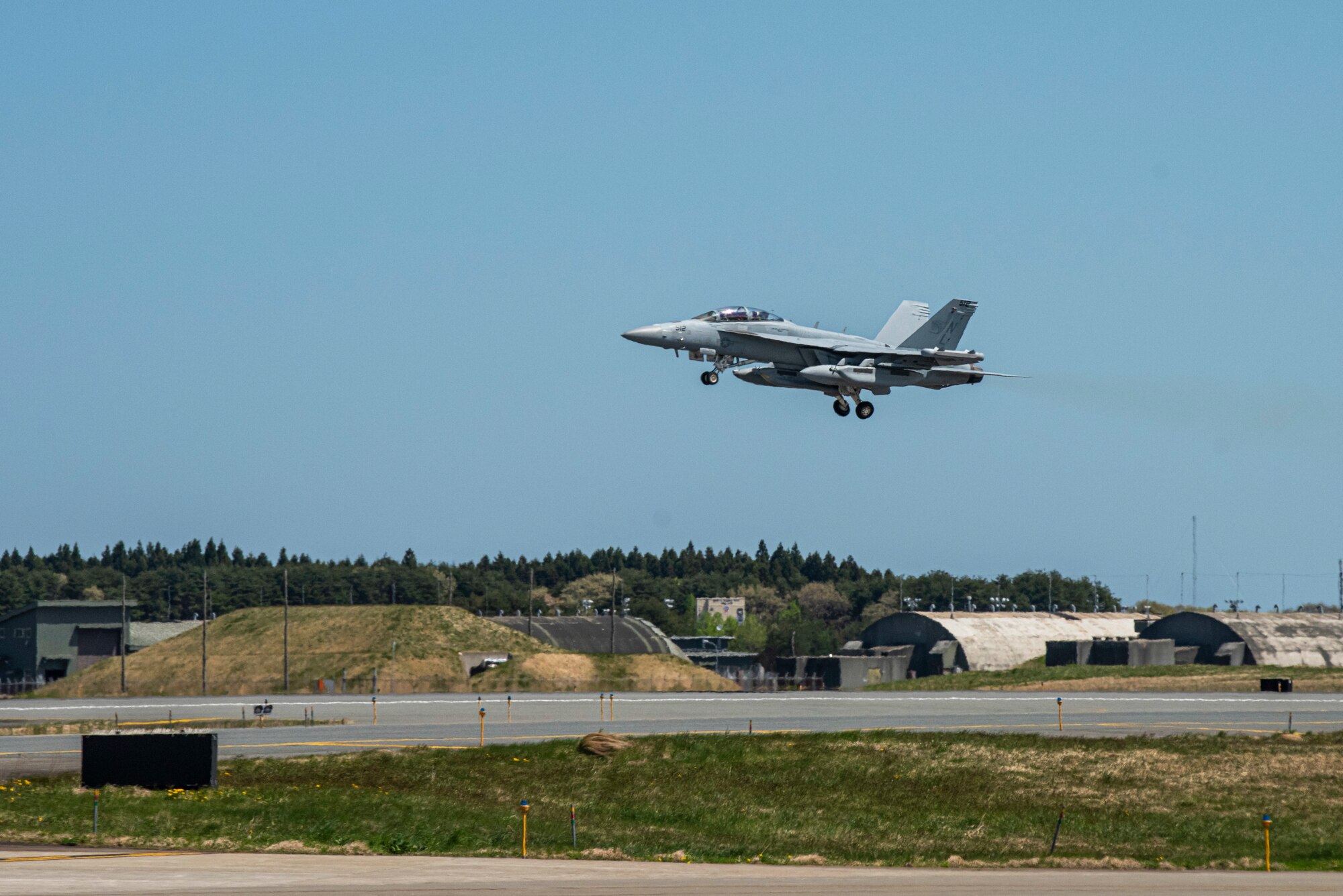 A U.S. Navy EA-18G electronic warfare jet takes off during a readiness exercise