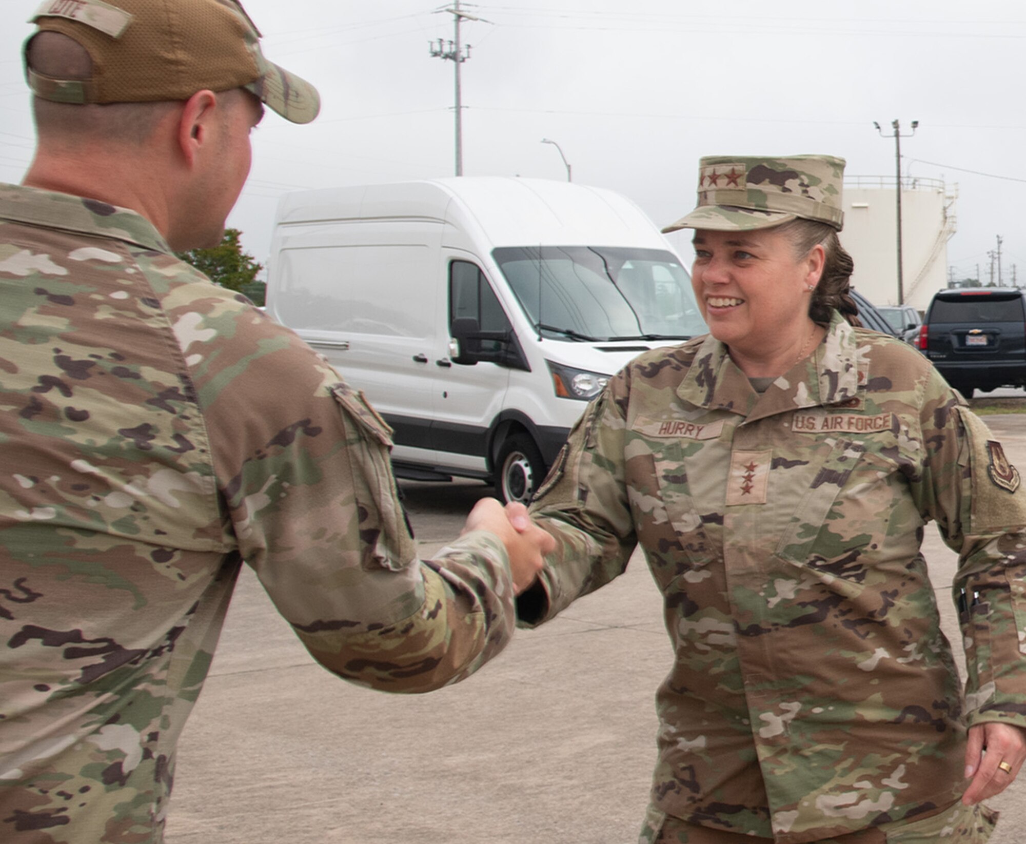 U.S. Air Force Lt. Gen. Linda S. Hurry, Deputy Commander, Air Force Materiel Command, arrives at 96th Logistics Readiness Squadron materiel management flight, Eglin Air Force Base, Fla.