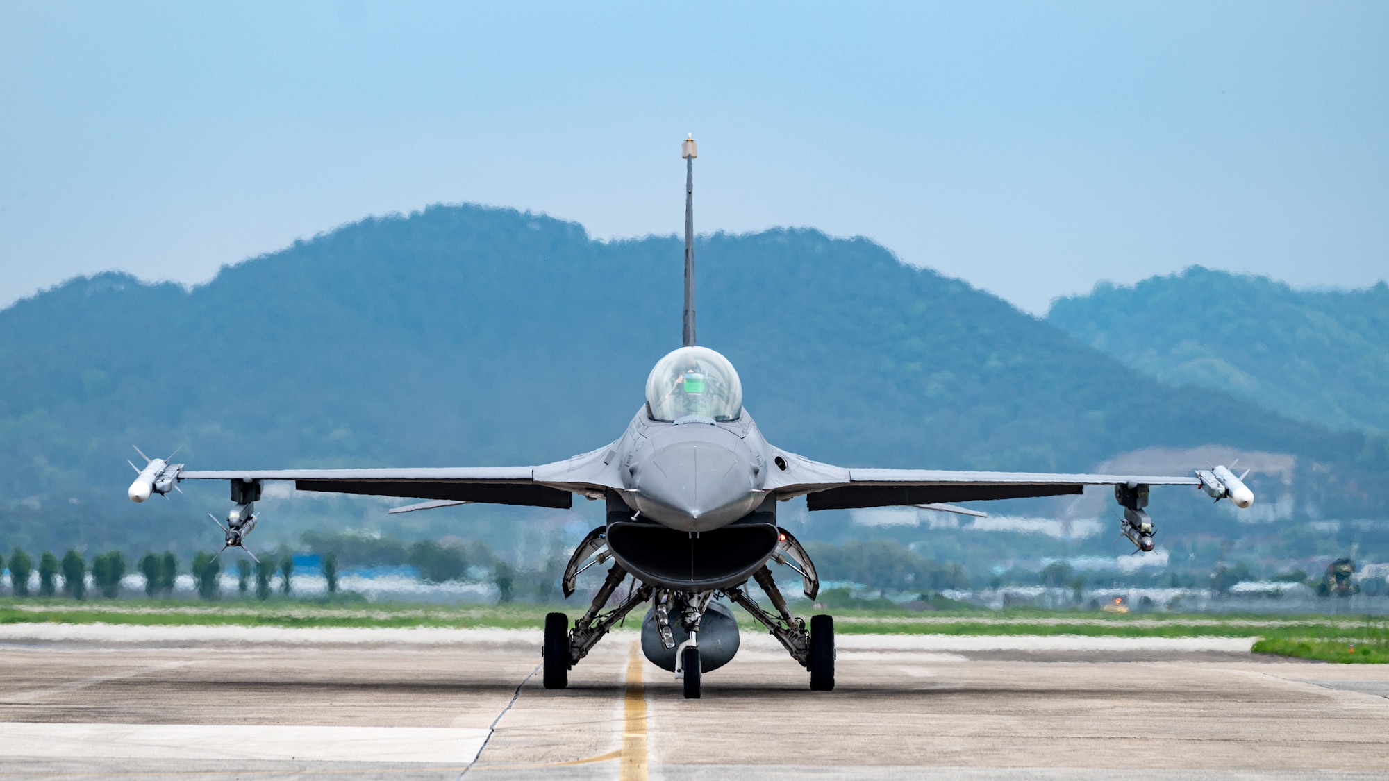 An F-16 Fighting Falcon assigned to the 80th Fighter Squadron taxis during Beverly Pack 24-1.