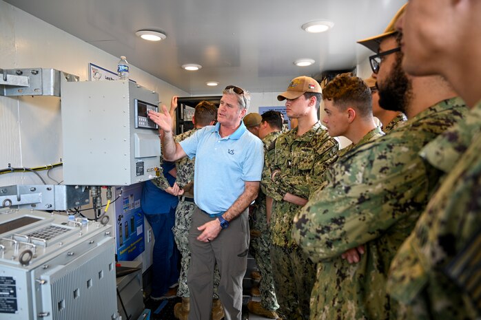 JOINT BASE PEARL HARBOR-HICKAM (March 11, 2024) Sailors stationed on submarines homeported at Joint Base Pearl Harbor-Hickam, Hawaii receive demonstrations and hands-on training of navigation equipment from members of the Naval Information Warfare Center (NIWC) Atlantic in their Mobile Training Lab, March 11, 2024. The Pacific Submarine Force provides strategic deterrence; anti-submarine warfare; anti-surface warfare; precision land strike; intelligence, surveillance, reconnaissance, and early warning; and special warfare capabilities around the globe. (U.S. Navy photo by Chief Mass Communication Specialist Amy Biller)