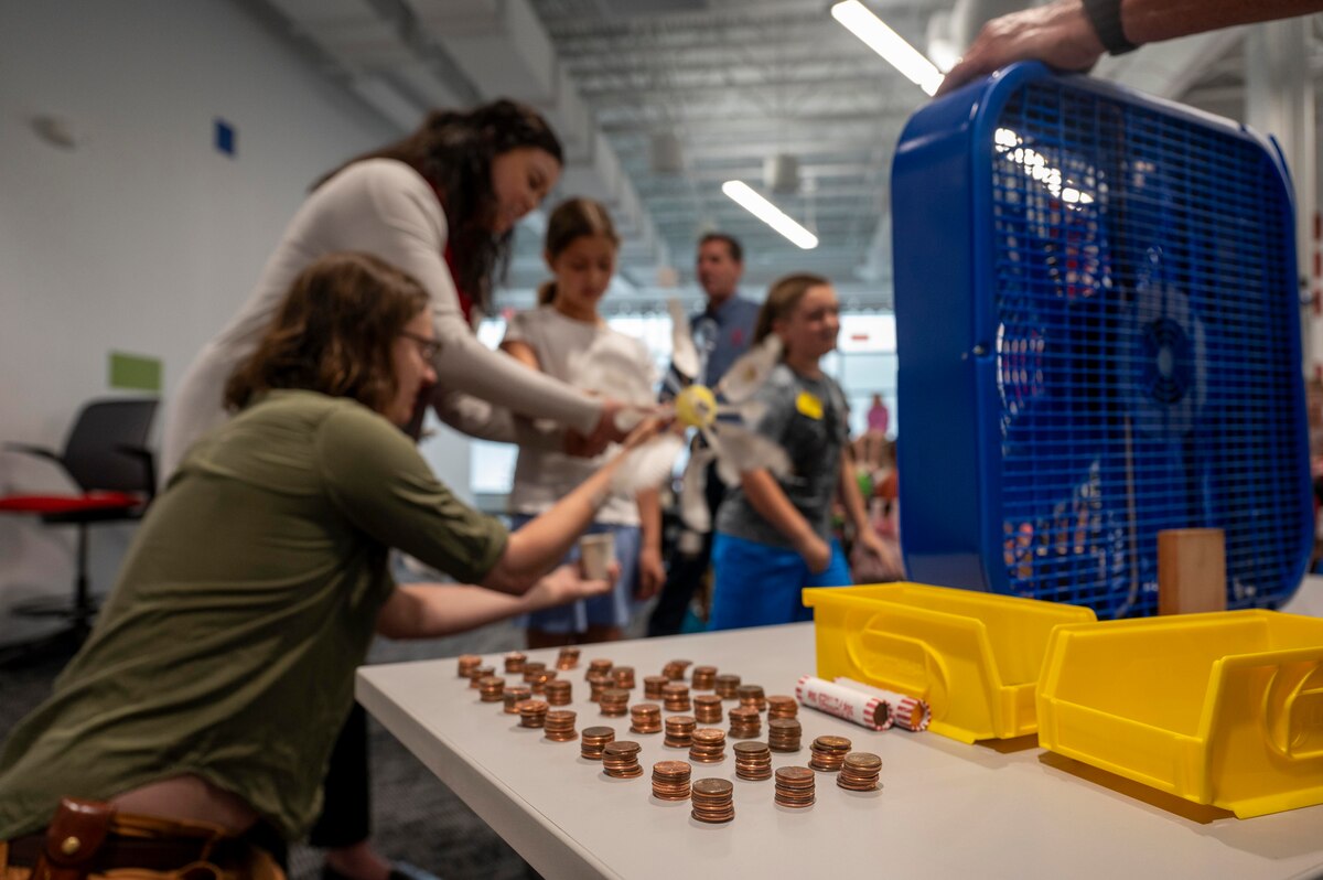 Students work on building turbines during STEM event in Beavercreek, Ohio.