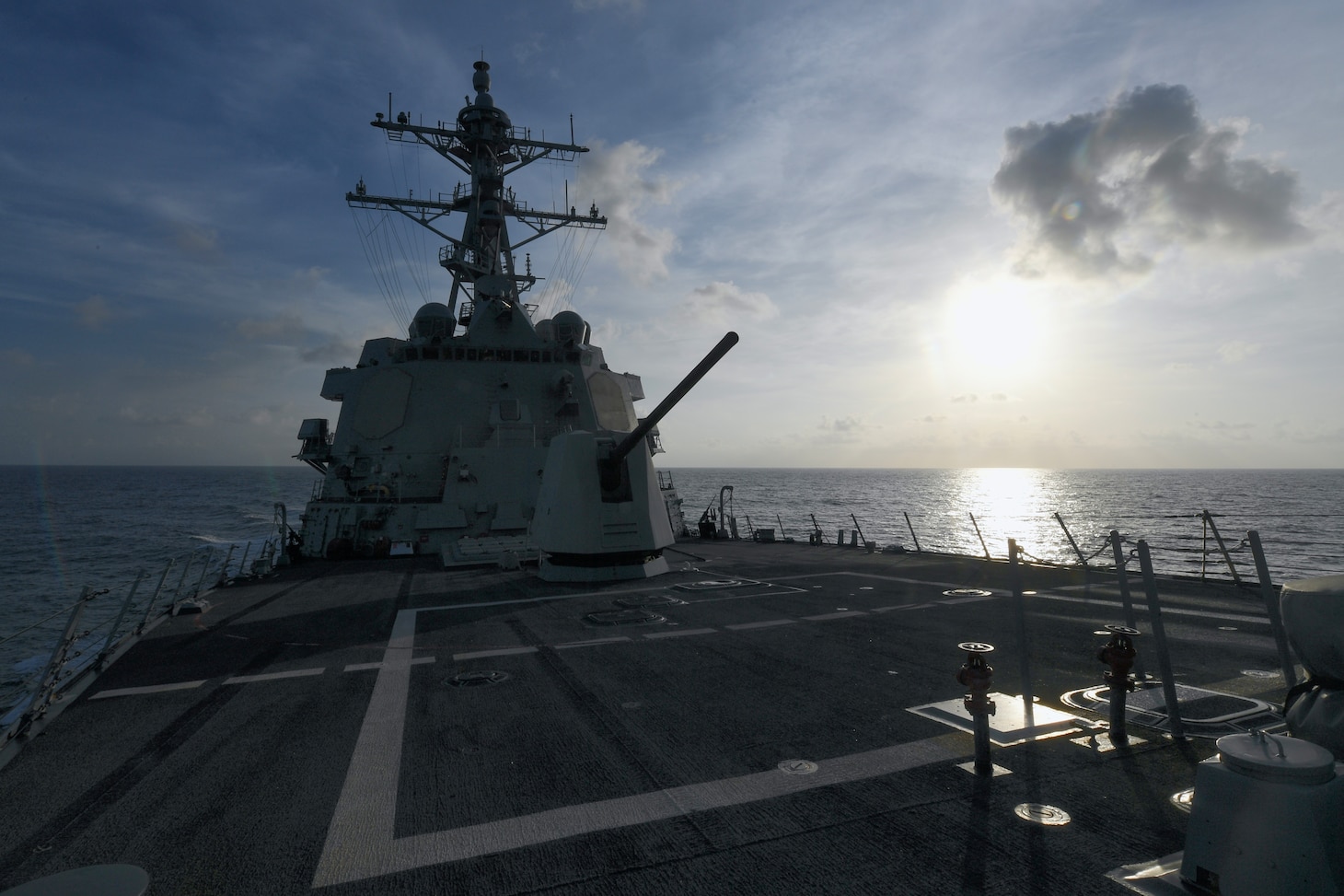 SOUTH CHINA SEA (May 10, 2024) The Arleigh Burke-class guided-missile destroyer USS Halsey (DDG-97) conducts routine underway operations in South China Sea, May 10, 2024. Halsey is forward-deployed and assigned to Destroyer Squadron (DESRON) 15, the Navy’s largest DESRON and the U.S. 7th Fleet’s principal surface force. (U.S. Navy photo by Mass Communication Specialist 3rd Class Ismael Martinez)