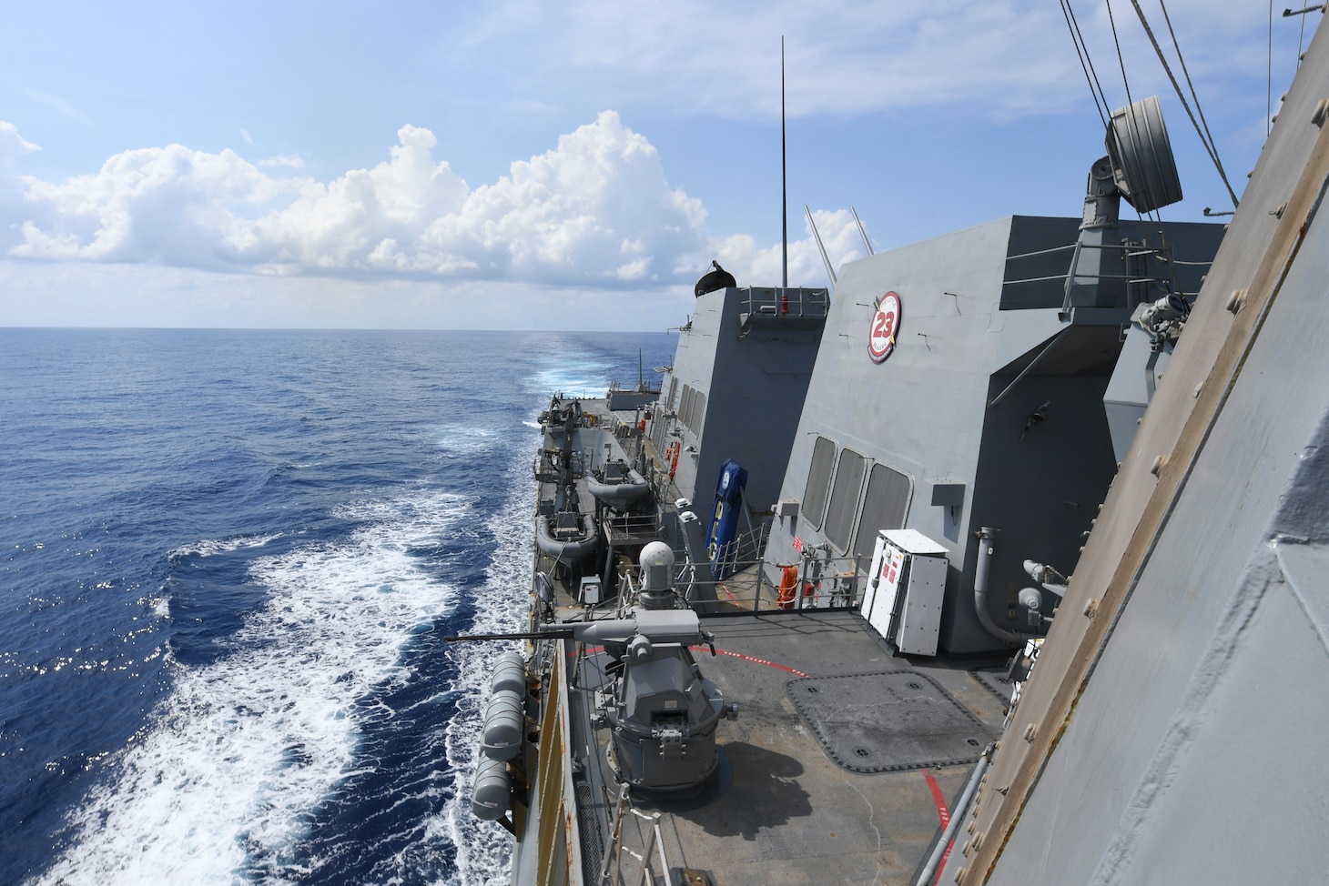 SOUTH CHINA SEA (May 10, 2024) The Arleigh Burke-class guided-missile destroyer USS Halsey (DDG 97) conducts routine underway operations in the South China Sea, May 10, 2024. Halsey is forward-deployed and assigned to Destroyer Squadron (DESRON) 15, the Navy’s largest DESRON and the U.S. 7th Fleet’s principal surface force. (U.S. Navy photo by Mass Communication Specialist 3rd Class Ismael Martinez)