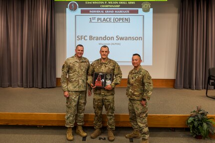 Sgt. 1st Class Brandon Swanson of the Wisconsin National Guard won the Individual Grand Aggregate award at the 53rd Winston P. Wilson Rifle and Pistol Matches at Camp Joseph T. Robinson, North Little Rock, Arkansas, April 27-May 3, 2024.