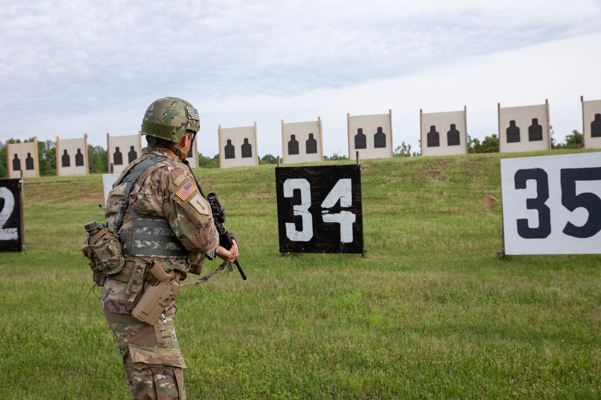U.S. Army Staff Sgt. Adam Brown receives the Chief's 50 badge for marksmanship excellence during the Winston P. Wilson Championship hosted by the National Guard Marksmanship Training Center in Camp Robinson, Arkansas, from April 27-May 3, 2024. The WPW competition showcases the adaptiveness, resilience, and lethality of our forces, affirming the readiness of National Guard citizen-Soldiers to meet the nation’s challenges. (U.S. Army National Guard photo by Sgt. Destini Keene)