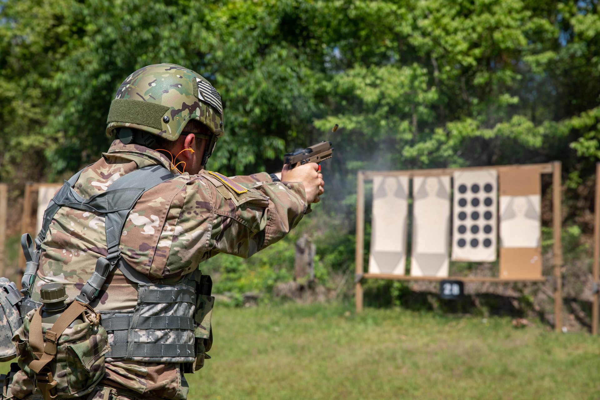 U.S. Army Staff Sgt. Adam Brown receives the Chief's 50 badge for marksmanship excellence during the Winston P. Wilson Championship hosted by the National Guard Marksmanship Training Center in Camp Robinson, Arkansas, from April 27-May 3, 2024. The WPW competition showcases the adaptiveness, resilience, and lethality of our forces, affirming the readiness of National Guard citizen-Soldiers to meet the nation’s challenges. (U.S. Army National Guard photo by Sgt. Destini Keene)