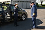 U.S. Coast Guard Vice Adm. Andrew Tiongson, commander, U.S. Coast Guard Pacific Area, (right) salutes Japan coast guard Vice Adm. Watanabe Yasunori, Japan coast guard vice commandant for operations, on Coast Guard Island, Alameda, Calif., May 9, 2024. Watanabe visited Coast Guard Pacific Area to finalize a trilateral letter of intent between U.S. Coast Guard, Japan and Korea coast guards, which will drive the three nations’ coast guards to work together to advance maritime safety, security and prosperity in the Indo-Pacific. (U.S. Coast Guard photo by Master Chief Petty Officer Charly Tautfest)