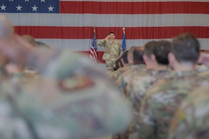 A photo of Airmen during a change of command ceremony