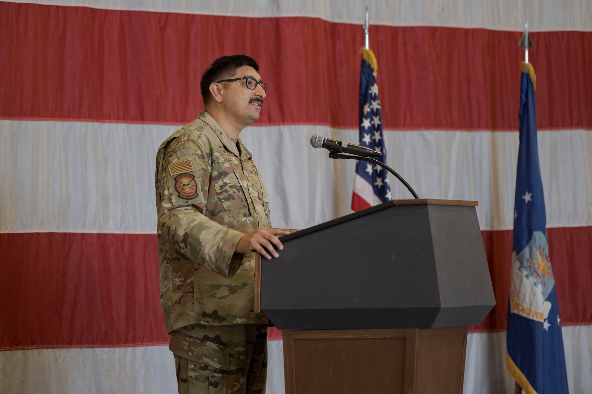 A photo of Airmen during a change of command ceremony