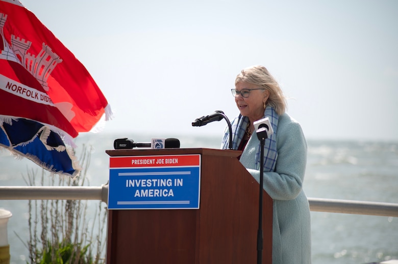 Vice Mayor of the City of Virginia Beach, Rosemary Wilson, gives remarks during the Atlantic Ocean Channel (AOC) Phase II Groundbreaking Ceremony.