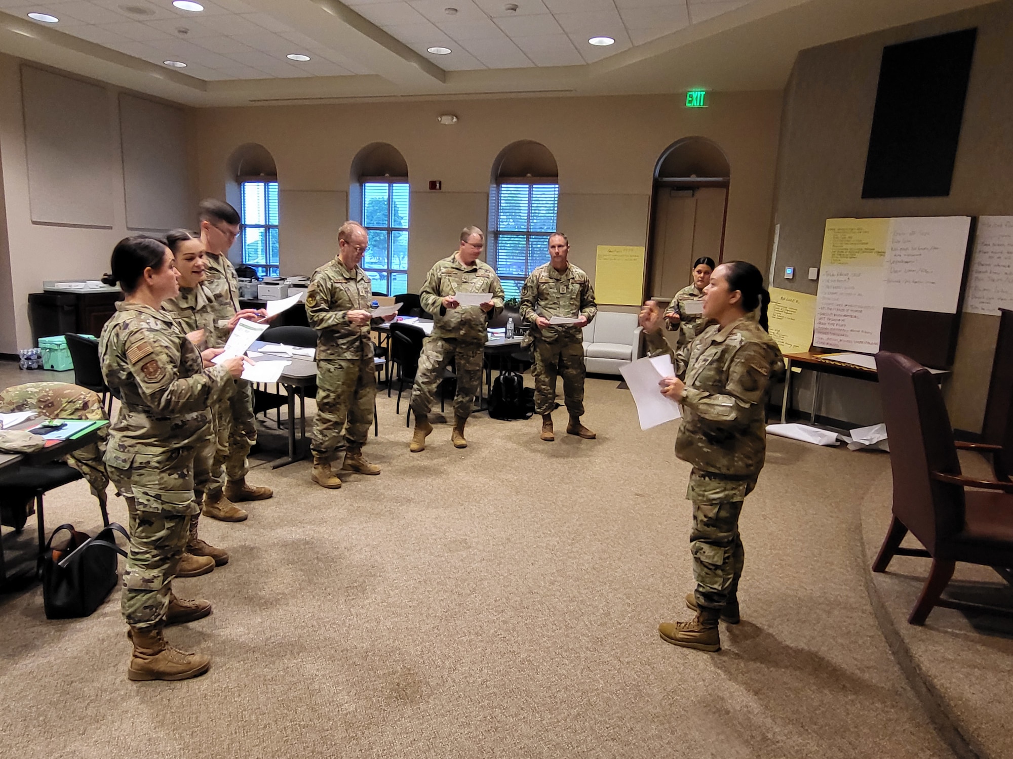 Air National Guardsmen participate in a group activity during the inaugural Foundations Instructor Course, I.G. Brown Training and Education Center (TEC), McGhee Tyson Air National Guard Base, Tennessee, May 2, 2024. After months of development the TEC-University’s Learning Development team held their first Foundations Instructor Course on April 29, 2024. (photo by Master Sgt. Regina Young)