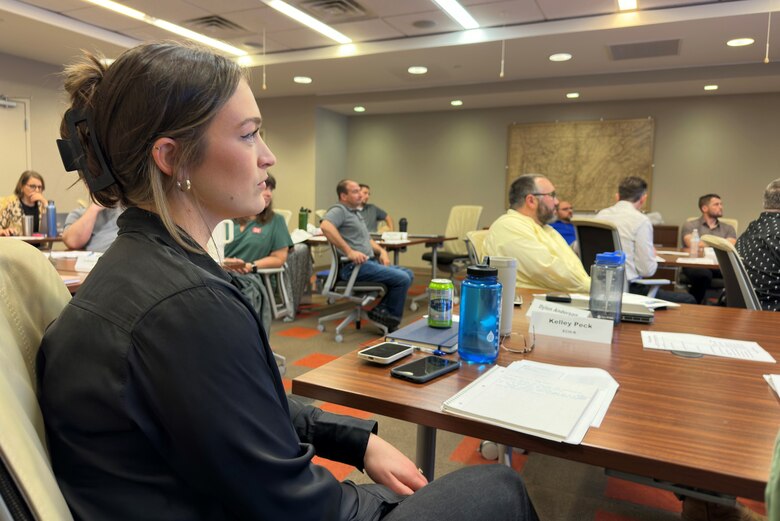 Kelley Peck, chief of the water resources section at the U.S. Army Corps of Engineers Nashville District, participates in a session of the Supervisor Training Program at the district headquarters in Nashville, Tennessee, May 8, 2024. The STP is a year-long course for supervisors that blends technical knowledge and management skills with Army values and leadership principles to produce better leaders for the organization. (USACE Photo by Luciano Vera)