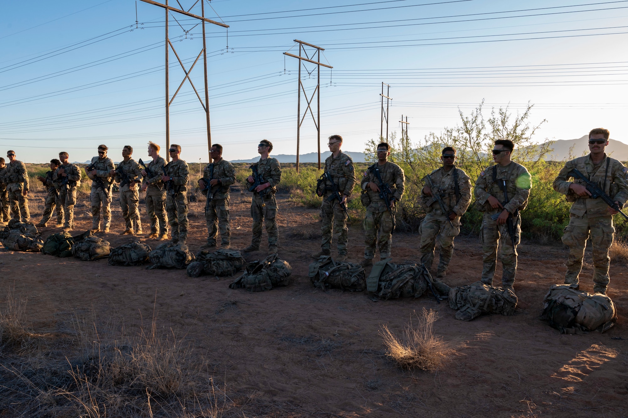 U.S. Army and U.S. Space Force Spur holder candidates wait for orders during a Spur Ride at Fort Bliss, Texas, April 29, 2024.