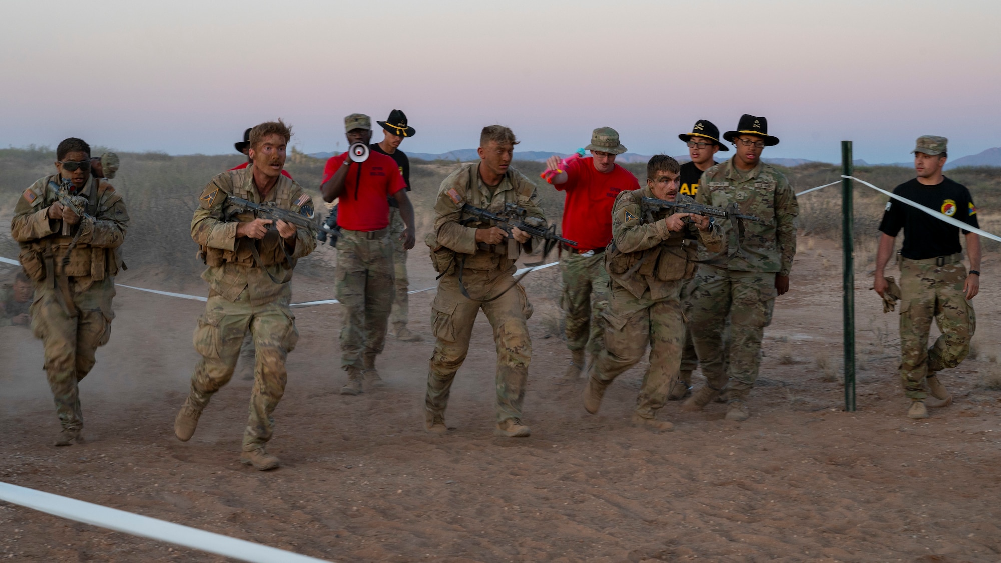U.S. Army and U.S. Space Force Spur holder candidates go through combat drills during a Spur Ride at Fort Bliss, Texas, April 29, 2024.