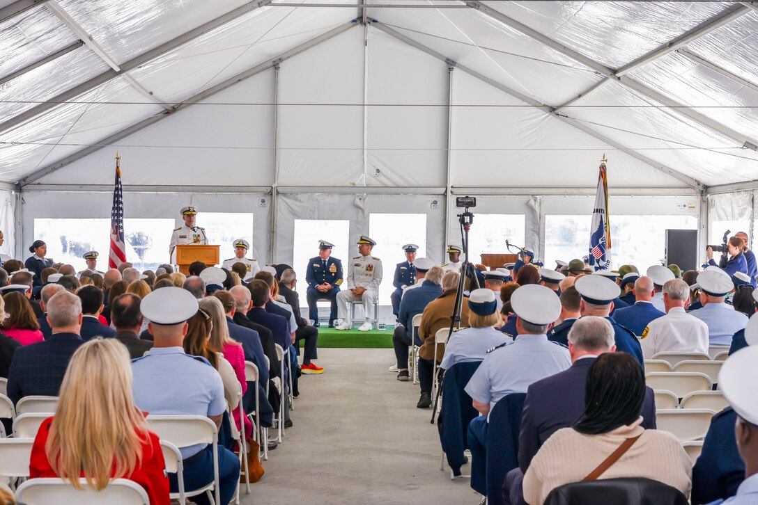 On Friday, May 10, 2024, the Coast Guard held a change of command ceremony for the First Coast Guard District commander at Coast Guard Base Boston.
During the ceremony, Rear Adm. Michael Platt relieved Rear Adm. John Mauger as the commander of the First Coast Guard District, as the first African-American servicemember to assume the role. Adm. Linda Fagan, Commandant of the U.S. Coast Guard, presided over the ceremony.