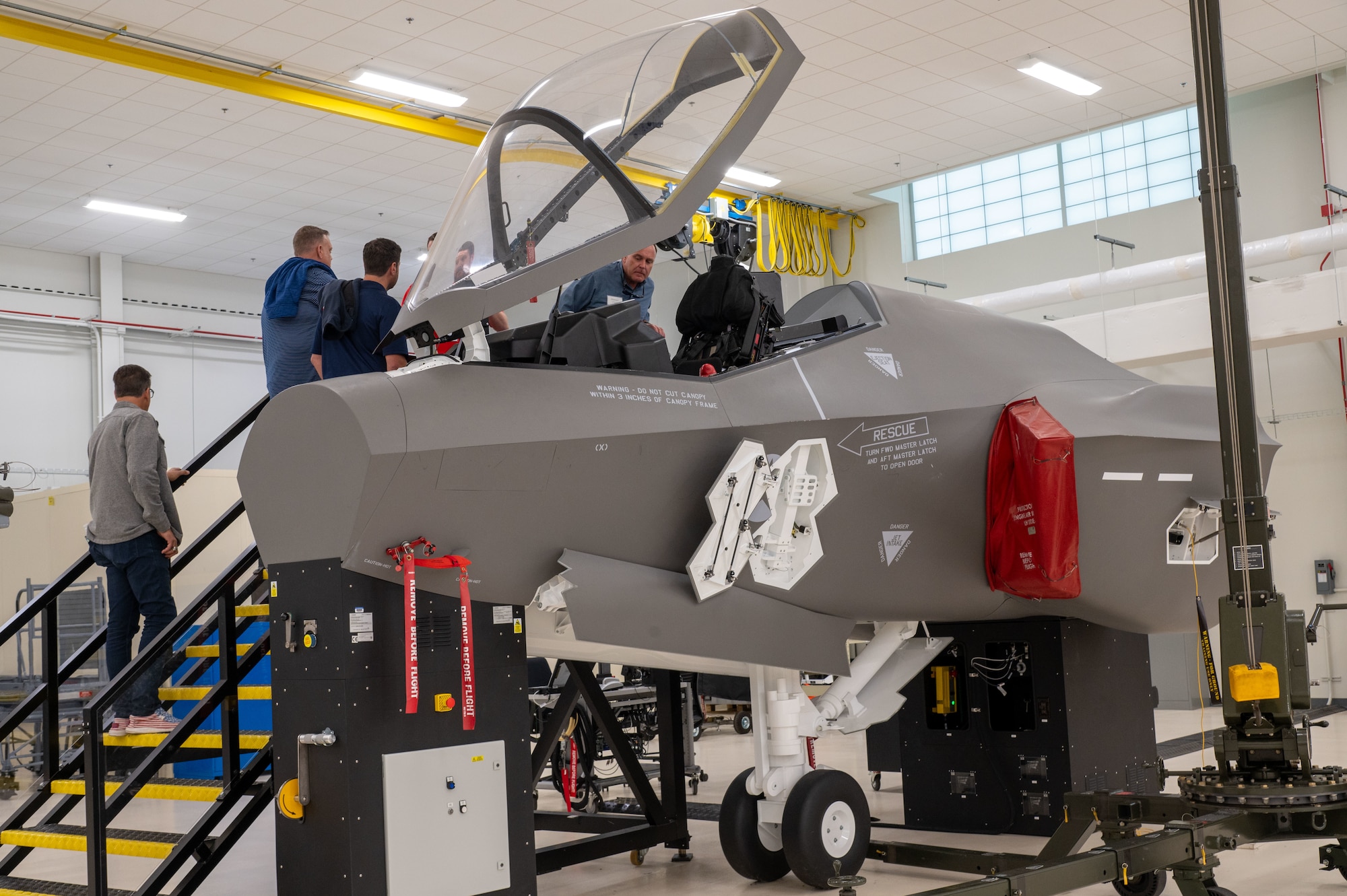 A group of civic leaders from the Tampa Bay area tour the 55th Wing at Offutt Air Force Base, Nebraska, April 11, 2024. The civic leader group toured various units at the Nebraska base during multi-base field trip to strengthen relations and bolster community support. (U.S. Air Force photo by Airman 1st Class Sterling Sutton)